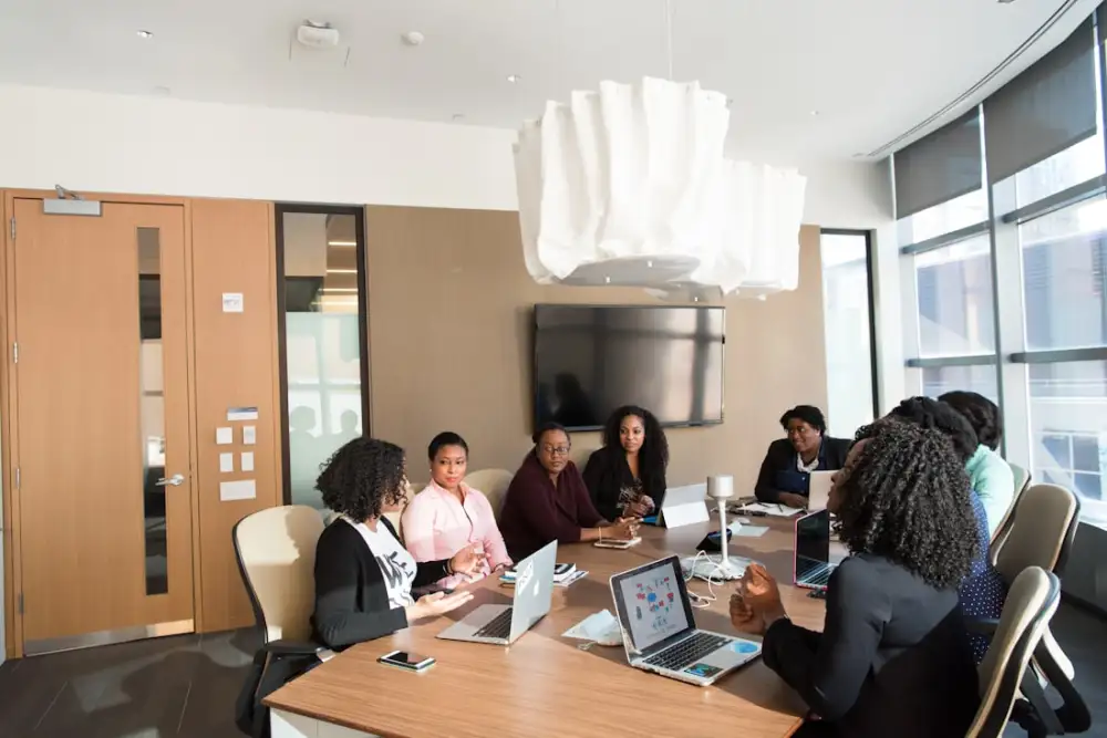 Diverse group of business leaders in a boardroom meeting